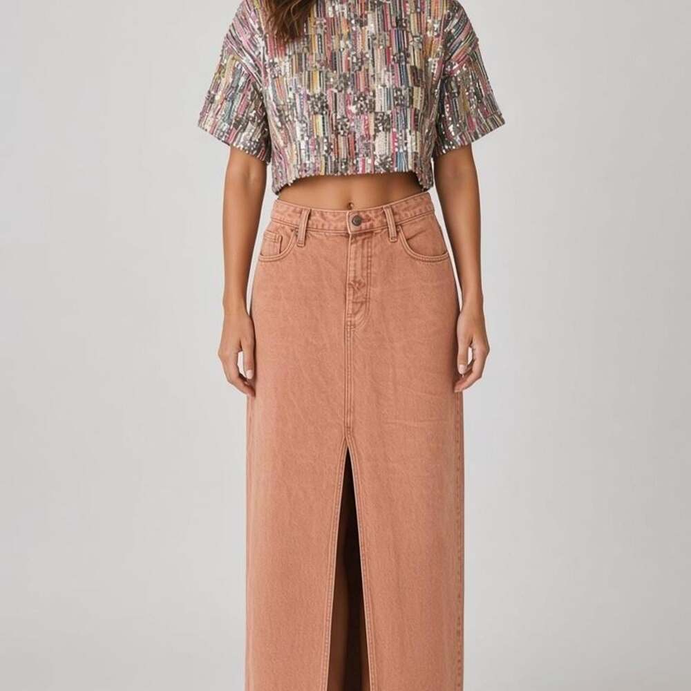 Universal Thread Women's Pink Denim Maxi Skirt